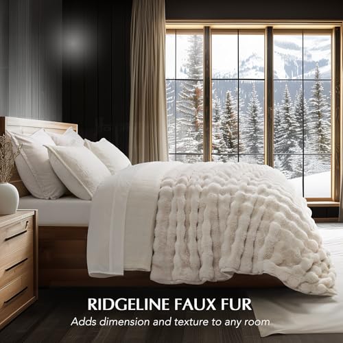 EverGrace Faux Rabbit Fur Bubble Throw Blanket, 90"x90", Ivory White - color: Ivory White, size: 90"x90"