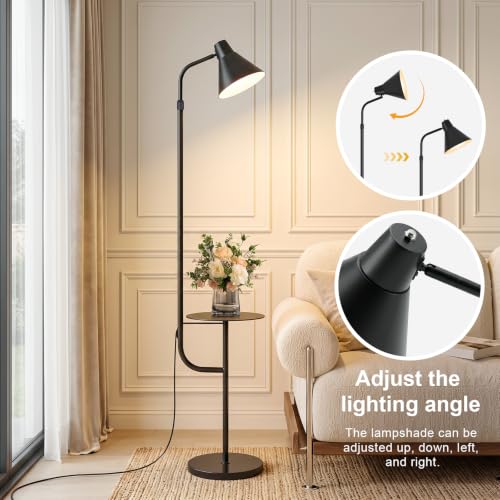 Black Floor Lamp with Shelf, Dimmable LED Reading Standing Lamp - color: Black