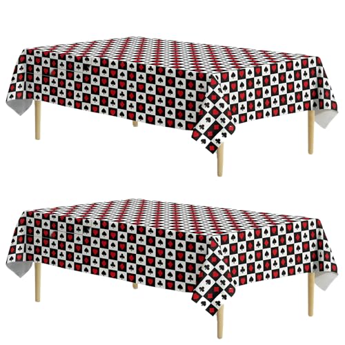 Casino Theme Party Tablecloth, 2Pcs Poker Plastic Table Cover, 54 x 108 in Table Tablecloth for Playing Card Game, Table Cloth for Birthday Party Favors Picnic Supplies - color: Casino