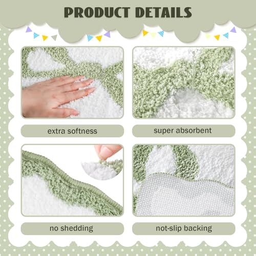 Tinideya Sage Green Bow Bathroom Rug 16" x 24" Scalloped Bow Bath Mat - color: Sage Green, size: 16" x 24" (Rectangular)