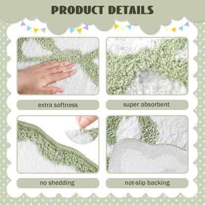 Tinideya Sage Green Bow Bathroom Rug 16" x 24" Scalloped Bow Bath Mat - color: Sage Green, size: 16" x 24" (Rectangular)