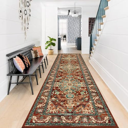 U'Artlines 2' x 8' Boho Hallway Runner Rug, Washable Carpet, Rust＆Teal - color: Rust＆teal, size: 2' x 8' (Runner)