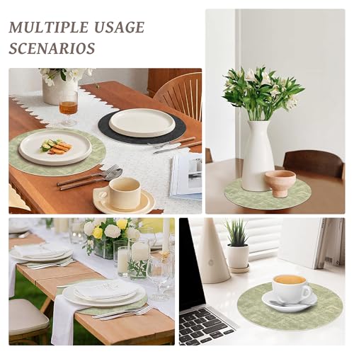 NCUE 13" Faux Leather Round Placemats Set of 4, Reversible Dual-Color - color: Deep Gray Light Green
