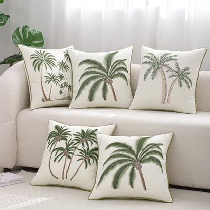 Embroidered Throw Pillow Covers 18x18 Pack of 2 Green and Pink - color: Green Pink Coconut Trees