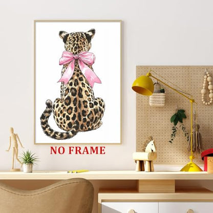 Funky Leopard Wall Art Pink Bow Picture Trendy Cheetah Wall Art Aesthetic Leopard Poster Preppy Cheetah Posters Preppy Bow Paintings Aesthetic Animal Posters for Living Room Dorm 16x24in Frameless - color: Leopard