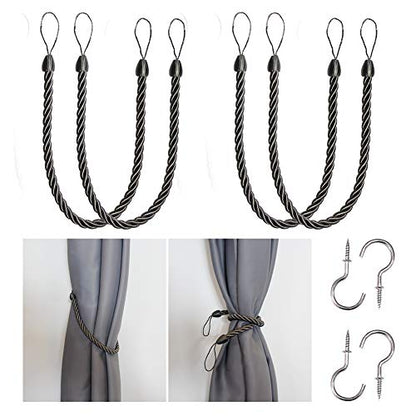 BEL AVENIR Curtain Tiebacks Ropes Tie-Backs,Handmade Holdbacks(Charcoal,4P) - color: Charcoal, size: 4pack