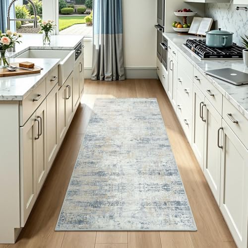 2x6 Runner Rug Non Slip Washable, Kitchen Hallway Entryway Carpet - color: Blue, size: 2' x 6' (Runner)