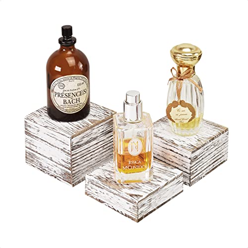 MOOCA Wooden Display Risers Set - 3 Different Height Stands, Antique White - color: Antique White