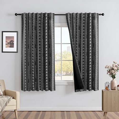 MEETSKY Boho Black 95% Blackout Bedroom Curtains 50Wx72L,2 Panels - color: Black, size: 50"W x 72"L (Pack of 2)