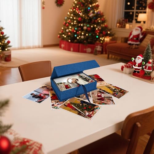 Photo Storage Box 4x6, Linen Photo Box - Blue - color: Navy Blue, size: 4"x6"