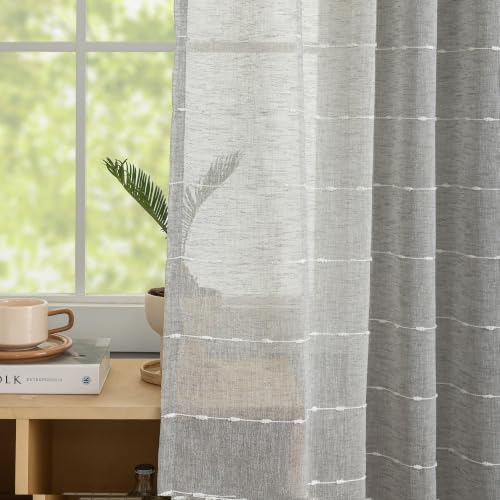 Grey Sheer Curtains 63 Inches for Living Room Faux Linen 2 Panels - color: Grey, size: 52"W x 63"L (Pack of 2)
