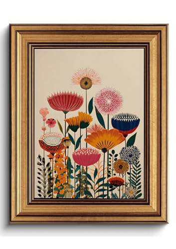 Gold Framed Wall Art Abstract Flower Pictures Canvas Wall Decor 8x10in - color: Colorful Floral, size: 10"L x 8"W