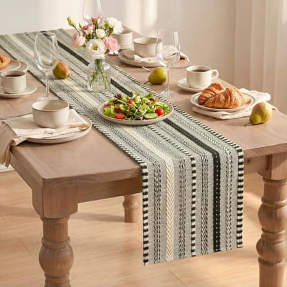 Artoid Mode Black Farmhouse Stripe Braided Table Runner 12x72 Inch - color: Black, size: 12" x 72", Table Runner