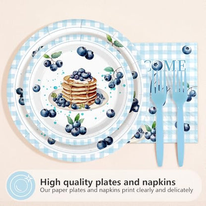 96Pcs Blueberry Baby Brunch Party Decorations for Baby Shower Serves 24 - style: Blueberry Muffin Baby Shower Plates