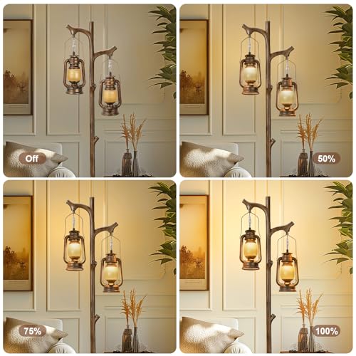 Scenekoy 68" Rustic Tree Trunk Floor Lamp with Lantern, Stepless Dimmable - color: Brown