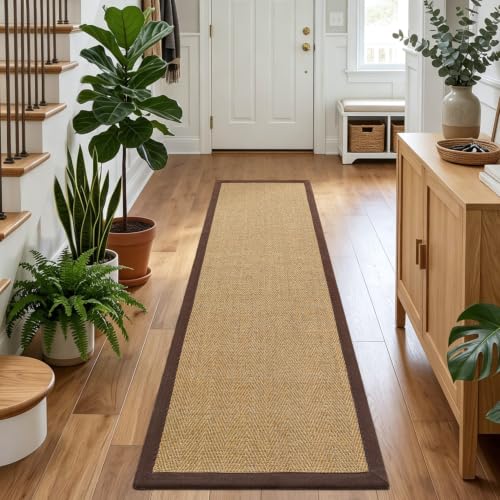 DEXI Jute Runner Rug 2'8''x10', Rug Runners for Hallways, Natural/Brown - color: Natural/Brown, size: 2'8" x 10' (Runner)