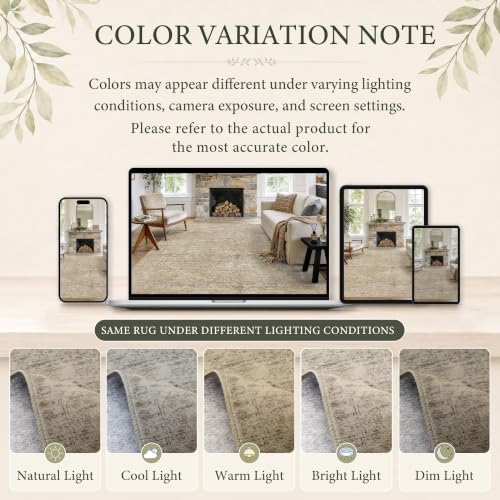 8x10 Washable Boho Area Rug, Dark Beige Farmhouse for Living Room - color: Dark Beige, size: 8' x 10' (Rectangular)