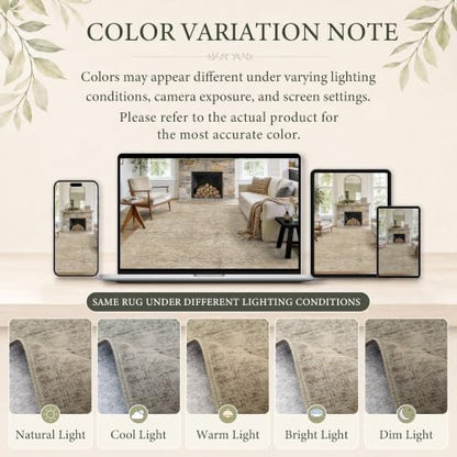 8x10 Washable Boho Area Rug, Dark Beige Farmhouse for Living Room - color: Dark Beige, size: 8' x 10' (Rectangular)