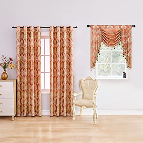 ELKCA Golden Jacquard Single Swag Waterfall Valance for Living Room Damask Coffee Curtain Valance for Kitchen, W39 Inch, 1 Panel - color: Valance,damask-coffee, size: 39"W x 43"L (Pack of 1)