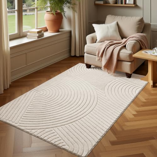 U'Artlines 3x5 Ft Area Rug, Washable Neutral Beige Modern High-Low Pile - size: 3' x 5' (Rectangular)