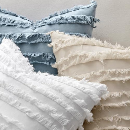 MIULEE Boho Linen Striped Throw Pillow Covers 18x18, Blue Grey - color: Blue Grey, size: 18" x 18" (Pack of 2)