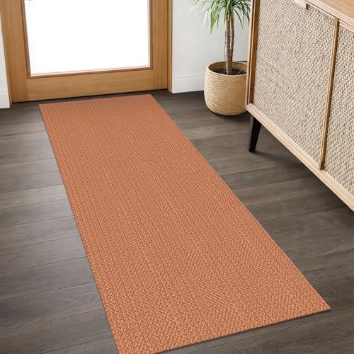 IOHOUZE Washable Runner Rug 2x5 Non Slip Runners for Hallways Entryway Runner Indoor, Kitchen Throw Rug Woven Cotton Floor Carpet for Hall Entrance Bedroom, Rustic Orange - color: Rustic Orange, size: 2' x 5' (Runner)