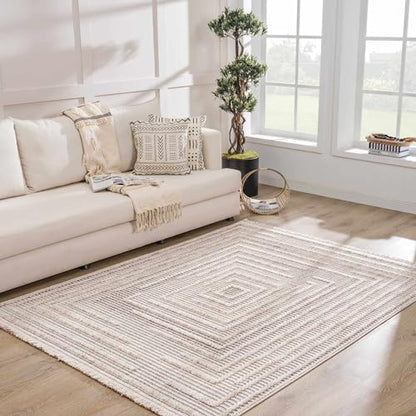 Hauteloom Lyre Living Room, Bedroom Area Rug - Geometric, Solid & Striped - Charcoal, Cream, Beige - 2'7" x 4' - color: Charcoal, Cream, Beige / Lunao, size: 2'7" x 4' (Rectangular)