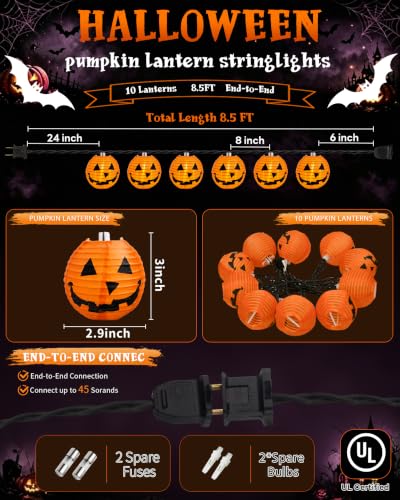 8.5FT Halloween Pumpkin Lantern String Lights Plug-in 10 LED Decor - color: Pumpkin Lantern Lights