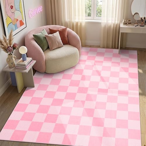 GarveeHome Checkered Pink 2x3 Washable Girls Rug Low-Pile Small Door Mat - color: Blush Pink, size: 2' x 3' (Rectangular)