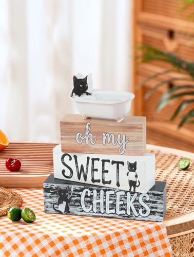 Cat Wooden Tabletop Decor, Oh My Sweet Cheeks Bathroom Wood Sign, Funny Farmhouse Home Decoration for Bathroom Shelf Vanity Desk - size: Cat sweet cheeks