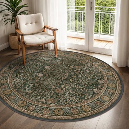 Bavni 5ft Round Area Rug 5x5, Washable Non Slip, Dark Green Brown - color: Dark Green Brown, size: 5' (Round)