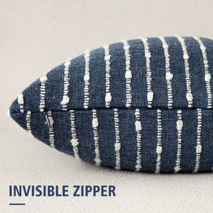 Foindtower Boho Striped Boucle Lumbar Throw Pillow Covers 12x20 Dark Blue - color: Blue Ashes, size: 20" x 12" (Pack of 2)