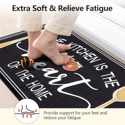 Yamaziot Anti Fatigue Kitchen Rug Set of 3, Non-Slip Cushioned Floor Mats - color: Black, size: 17.3"x27"+17.3"x35"+17.3"x 47"