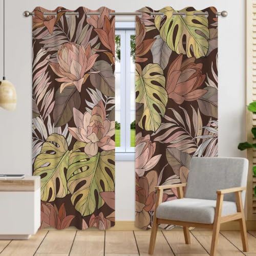 Tropical Botanical Blackout Curtains for Bedroom 84 Inches Long - color: Floral-j