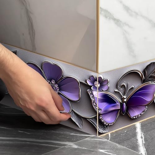 IVN Wallpaper Border Peel and Stick Wall Purple Butterfly Floral 4x196 Inch - color: Purple Butterfly Floral