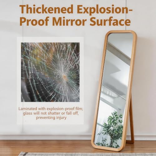 Walnut Wood Floor Mirror, 63 x 18 in - color: Natural Wood