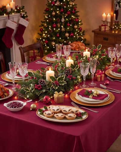 NatNarr 3 Pcs Burgundy Tablecloths, Scalloped Rectangle Maroon Table Cloths - color: Burgundy, size: 3 Pack