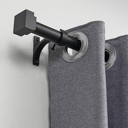 Single Curtain Rods for Windows 28 to 48 Inch(2.3-4ft),1 Inch Diameter Adjustable Heavy Duty Drapery Rods,with Modern Square Aluminum Alloy Finials,Matte Black - color: Matte Black, size: 28-48"