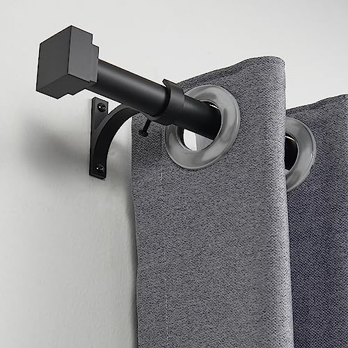 Single Curtain Rods for Windows 48 to 84 Inch(4-7ft),1 Inch Diameter Adjustable Heavy Duty Drapery Rods,with Modern Square Aluminum Alloy Finials,Matte Black - color: Matte Black, size: 48-84"