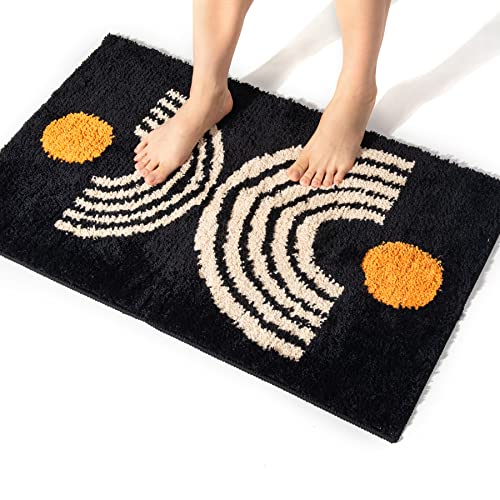 Boho Bathroom Rugs Non-Slip Abstract Bath Rugs Microfiber Cute Mat Black Washable for Tube/Washbasin/Toilet (Black-Music, 20"X32") - color: Black-music, size: 1'8" x 2'8" (Oblong)