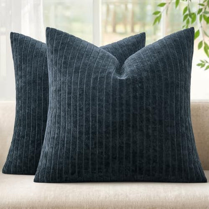 MIULEE Set of 2 Navy Blue Textured Striped Throw Pillow Covers 20x20 Inch - color: Navy Blue, size: 20" x 20" (Pack of 2)