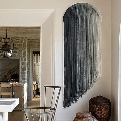 Macrame Wall Hanging Hand Dyed Blue Boho Fiber Art Decor 20" - color: Blue