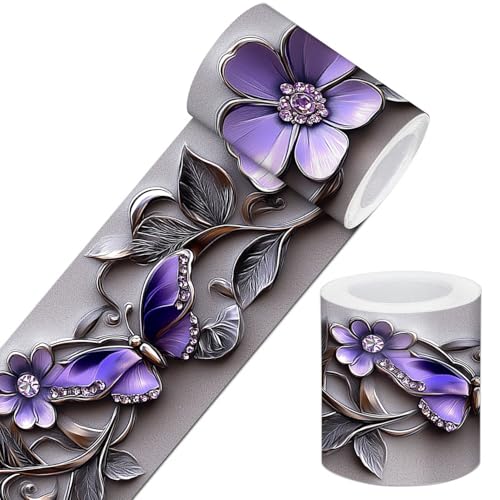 IVN Wallpaper Border Peel and Stick Wall Purple Butterfly Floral 4x196 Inch - color: Purple Butterfly Floral