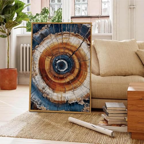 BingruiArt Faux Wood Tree Ring 05 Canvas Wall Art 24x36 Framed - color: Tree Ring - 05, size: 36"L x 24"W