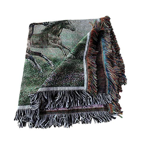 Western Galloping Horse Chenille Tapestry Throw Blanket 50" x 60" - color: Horse