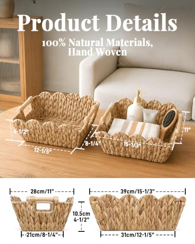 Wicker Baskets 2 Pack, Scalloped Water Hyacinth