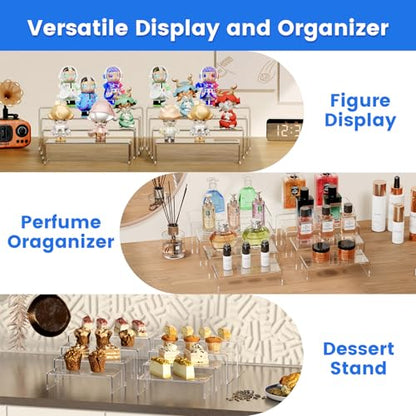 Acrylic Display Risers (7" L~9" L), 2 Sets Clear Tabletop Display Stand