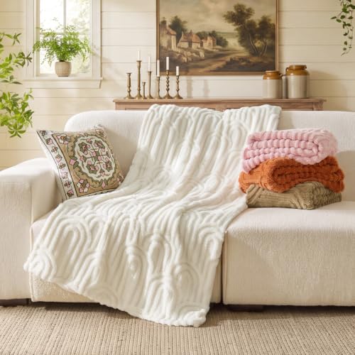 BEDELITE Cream White Boho Fleece Twin Blanket for Bed, 60x80 Inches - color: Cream White Boho, size: Twin(60"x80")
