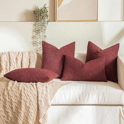 MIULEE Christmas Textured Boucle Lumbar Pillow Cover for Bed 12x20 Burgundy Red - color: Burgundy Red, size: 20" x 12" (Pack of 1)