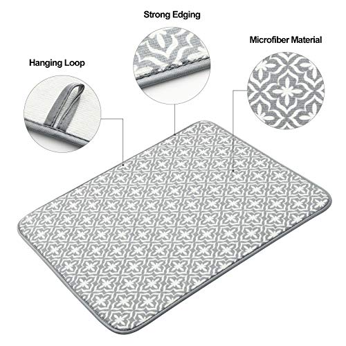 Dish Drying Mat for Kitchen Counter,Machine Washable Matt(Leaf) - color: Leaf Gray 2P 19.5*15.8